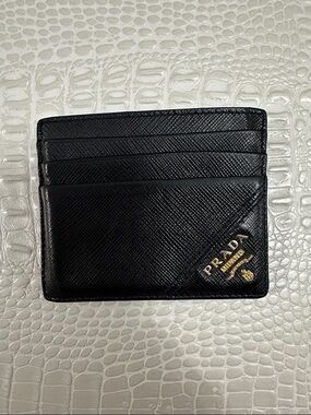 Prada Black Card Holder with Gold Logo